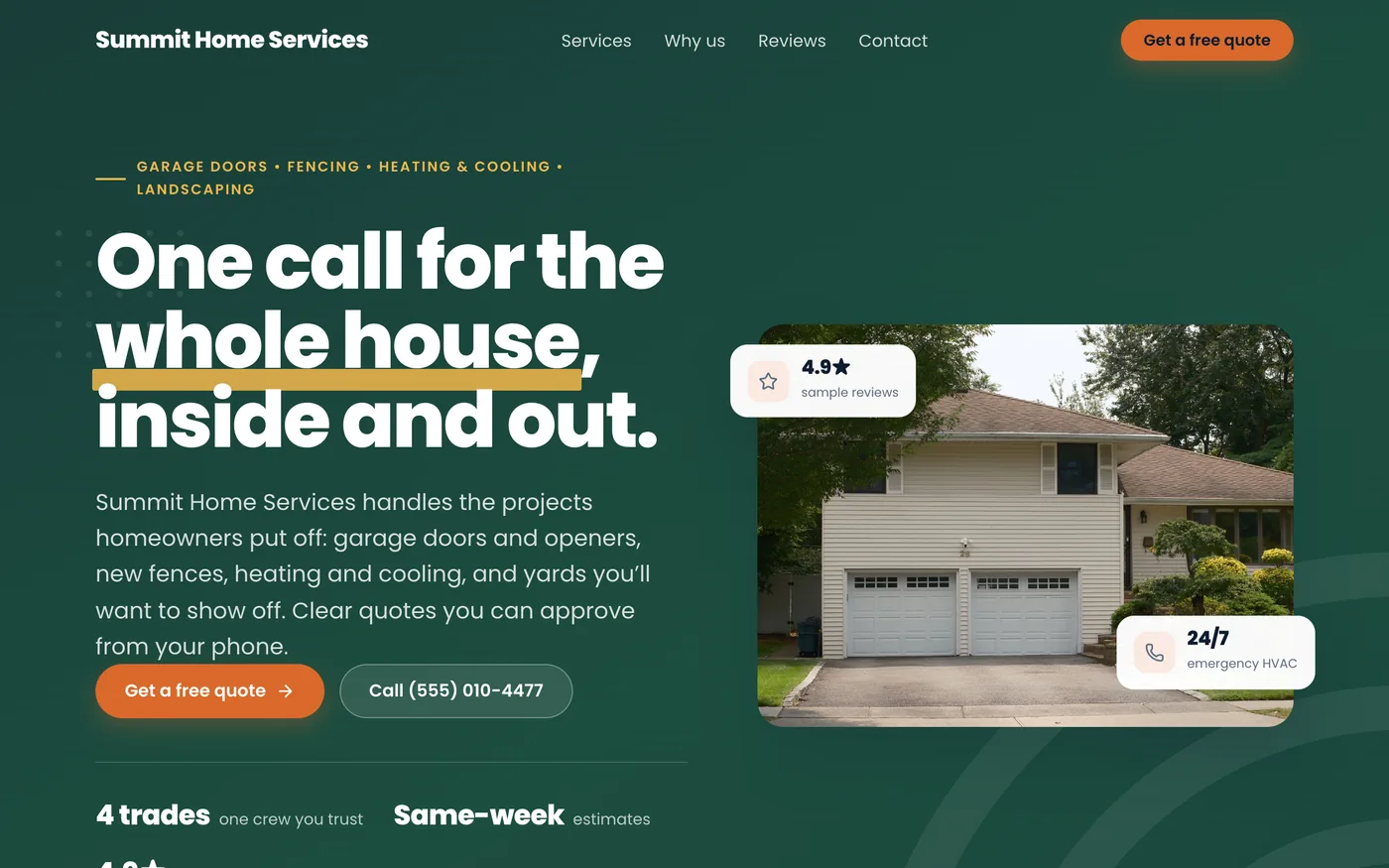 An example contractor website built with Hello to Paid