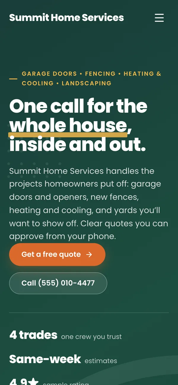 The same website on a phone